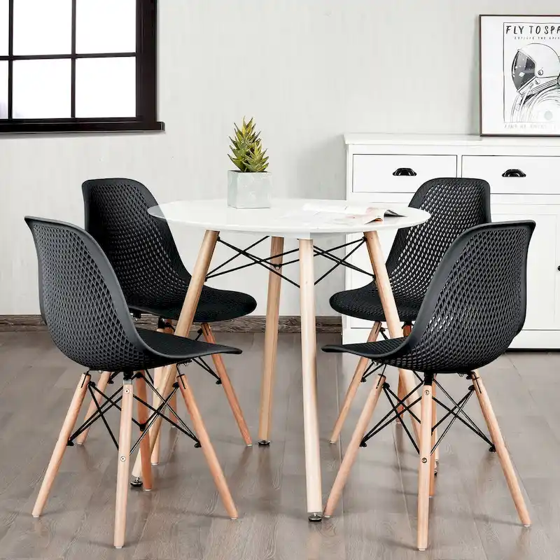 4 Pcs Modern Plastic Hollow Chair Set with Wood Leg - 22 x 18 x 32.5 (L x W x H)