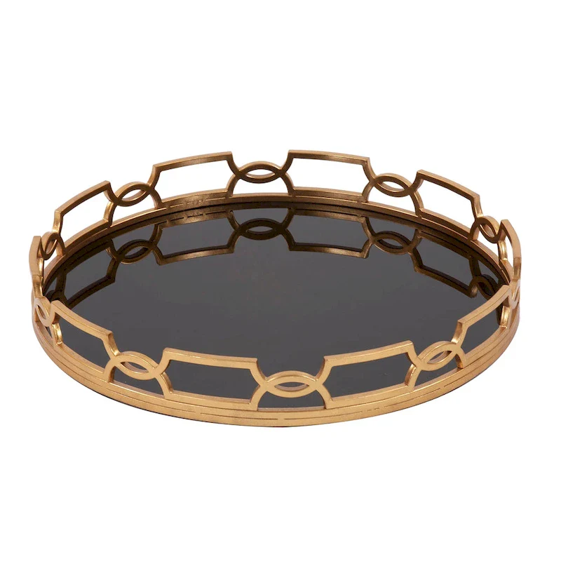 Allan Andrews Gold & Black Round Metal Tray - 24.25 x 24.25 x 3.5