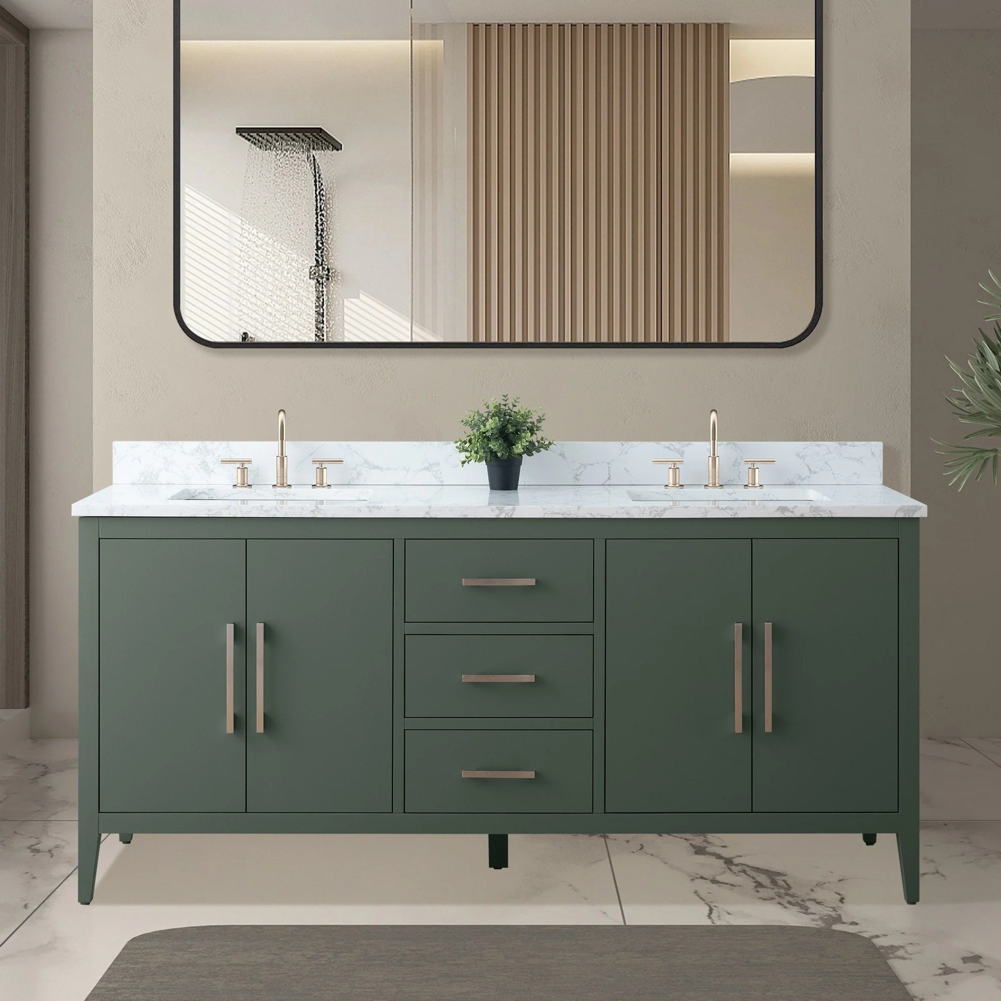 Vanity Art 72 Double Sink Bathroom Vanity Cabinet with Engineered Marble Top