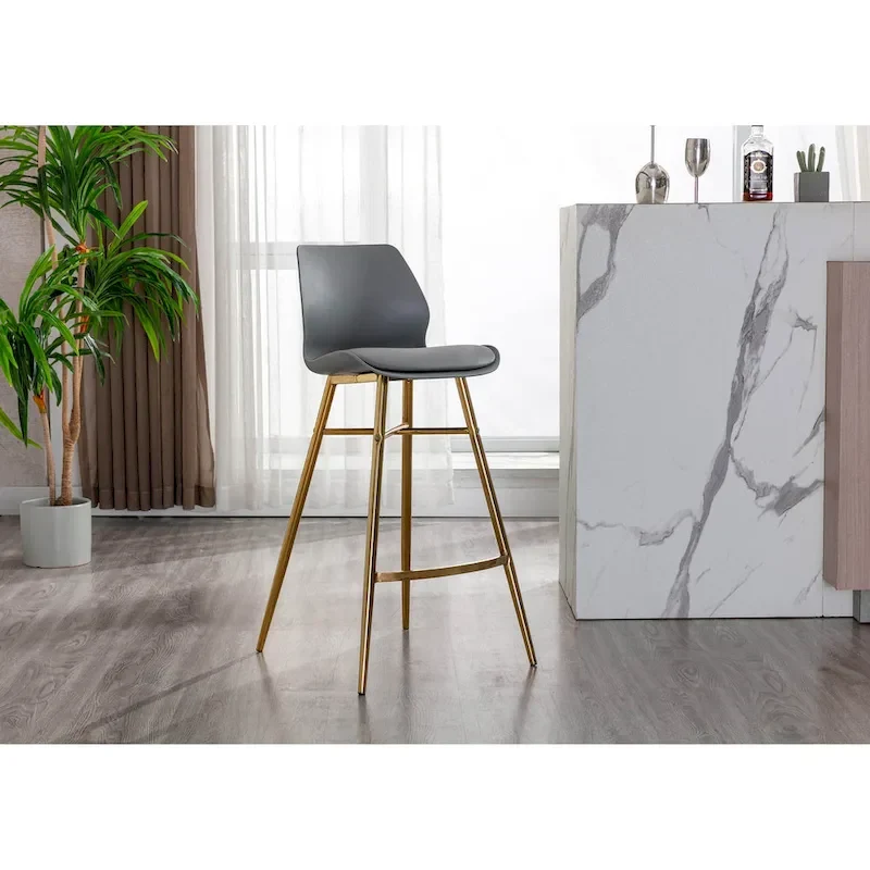 Porthos Home Calix Bar Stools Set of 2, PU Leather, Gold Chrome Legs