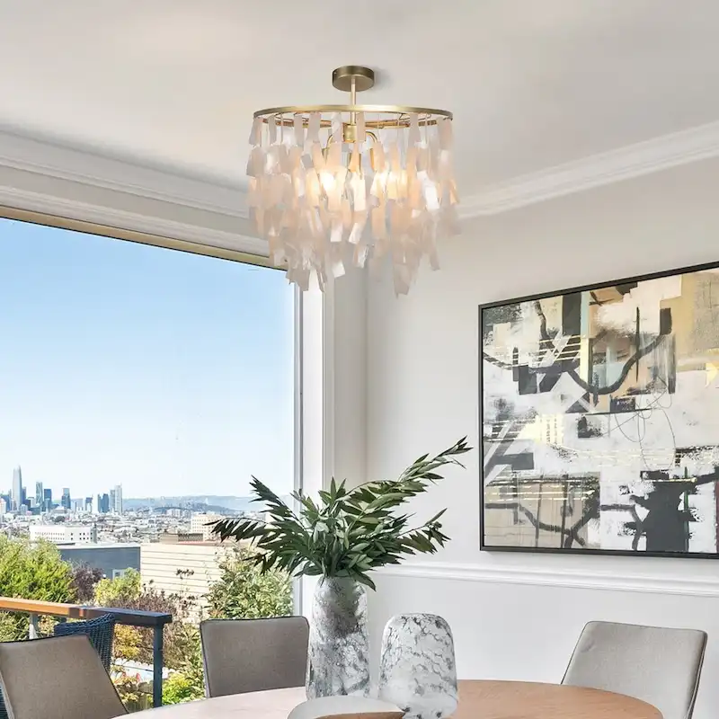 Marina Metal and Natural Capiz Chandelier Style Pendant Ceiling Light