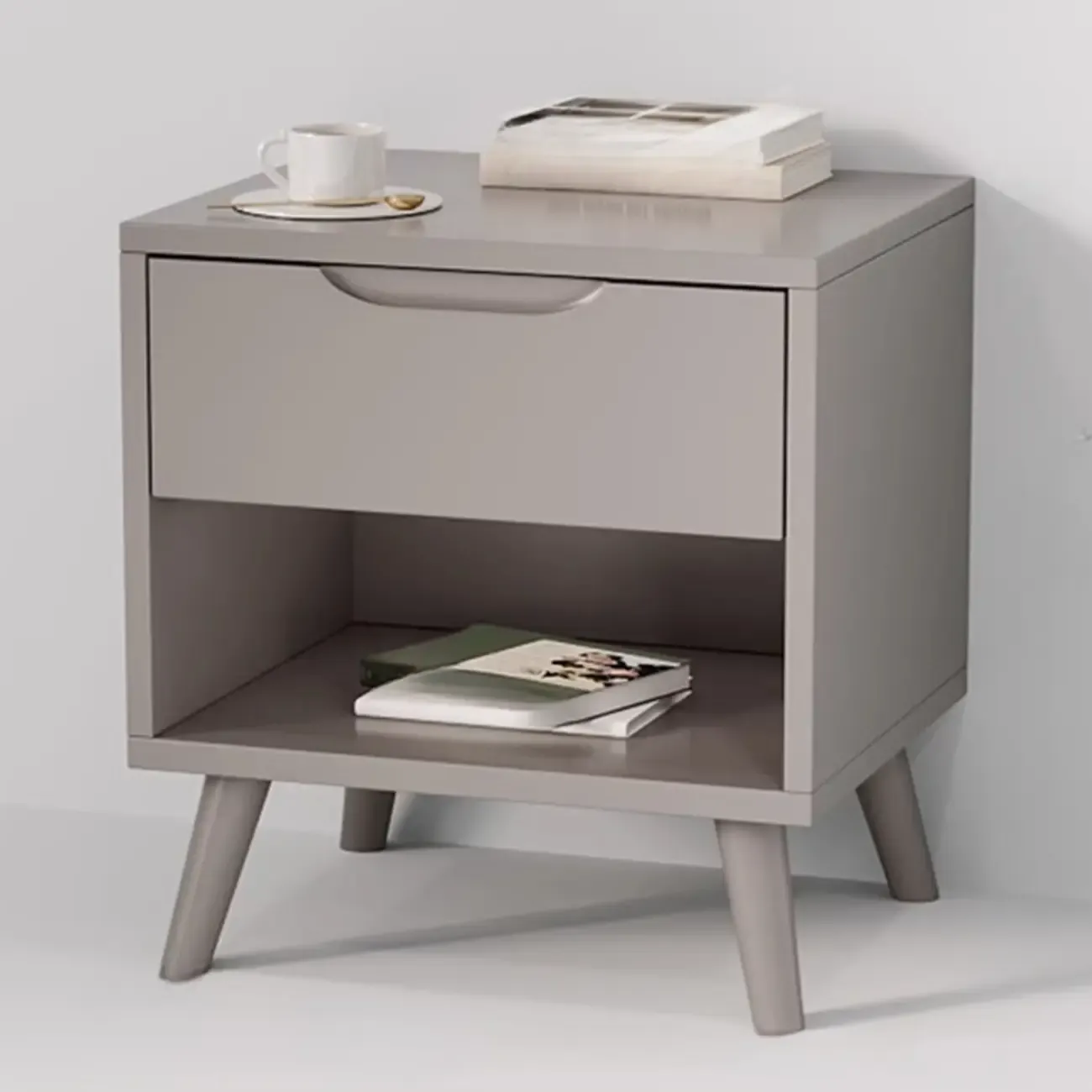 Traditional Wooden Nut-Brown Bedside Double Drawer Nightstand