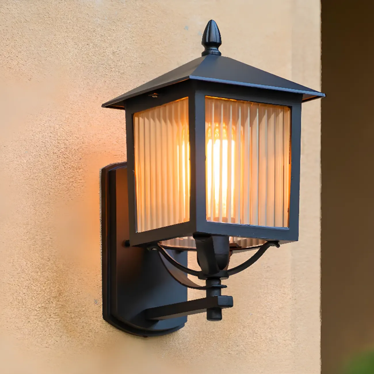 Modern Retro Black Glass LED Outdoor Wall Sconce in Geometric
