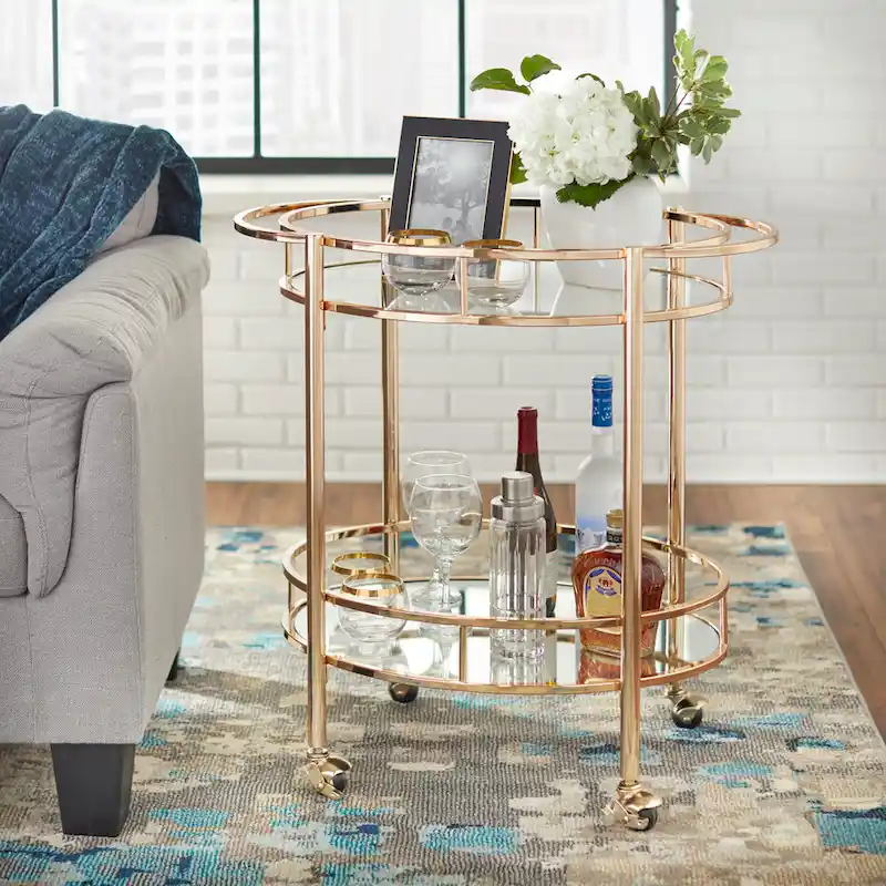 Lifestorey Devin Oval Metal Bar Cart