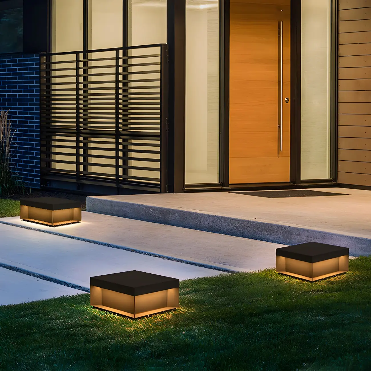 Black Square Solar Warm Light Outdoor Post Lights