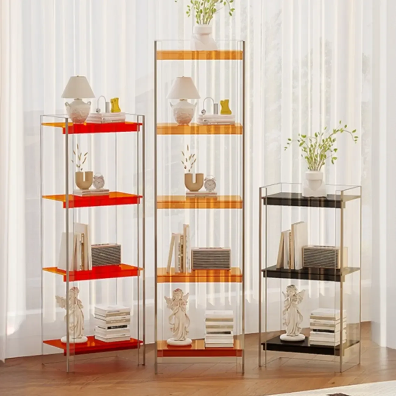 Minimalism Clear Acrylic 4-Tier Vertical Narrow Bookcase