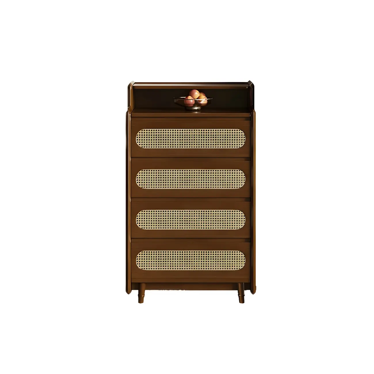 Brown Wood Rattan Front Accent Chest with Multi-Drawer