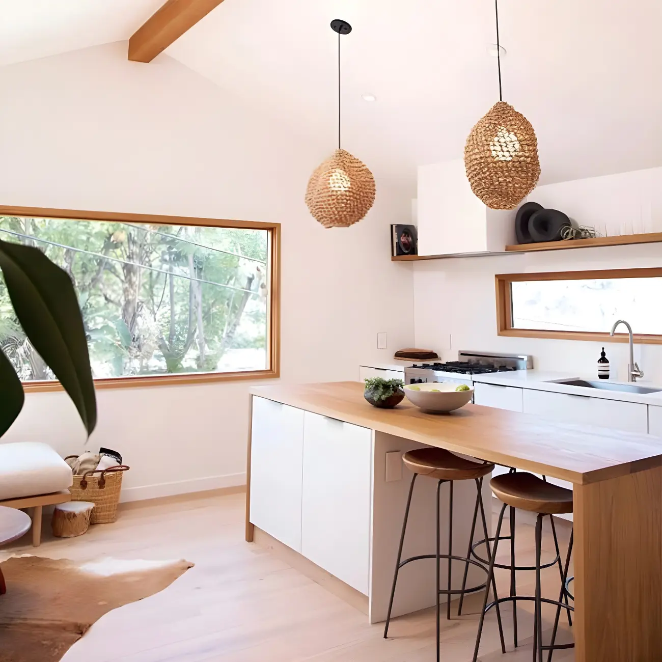 Modern Solid Wood Counter Height Bar Stools