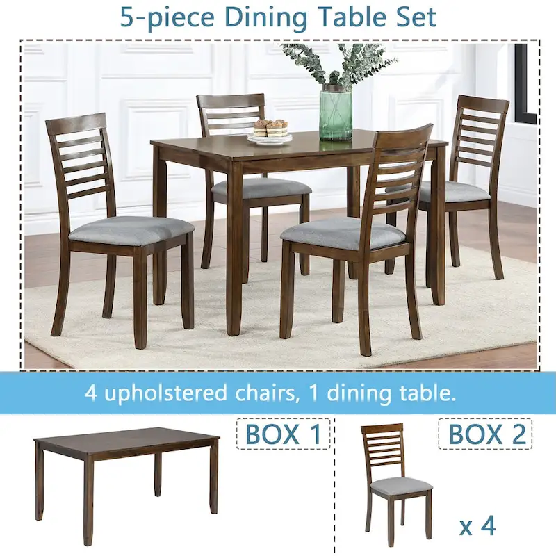 Modern 5-Piece Dining Set with Rectangular Wooden Table & 4 Ladder Back Chairs