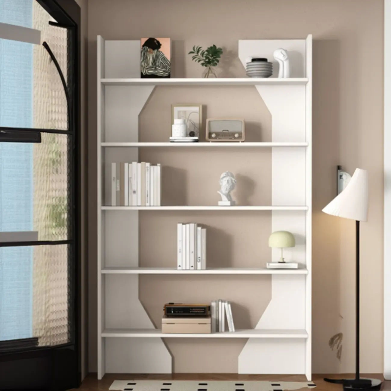 Simple Black Wood 5-Shelf Open Rectangle Bookcase