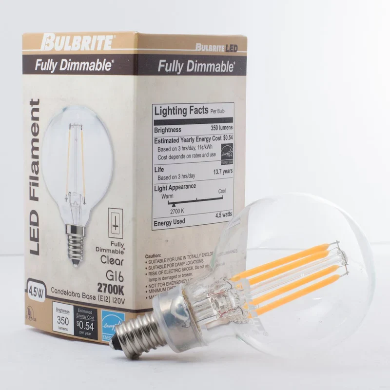 Bulbrite Multi Pack Dimmable G16 Candelabra (E12) LED Bulb