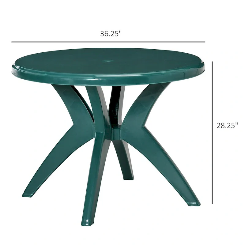 Outsunny Round Plastic Patio Table with Umbrella Hole,Dining Table