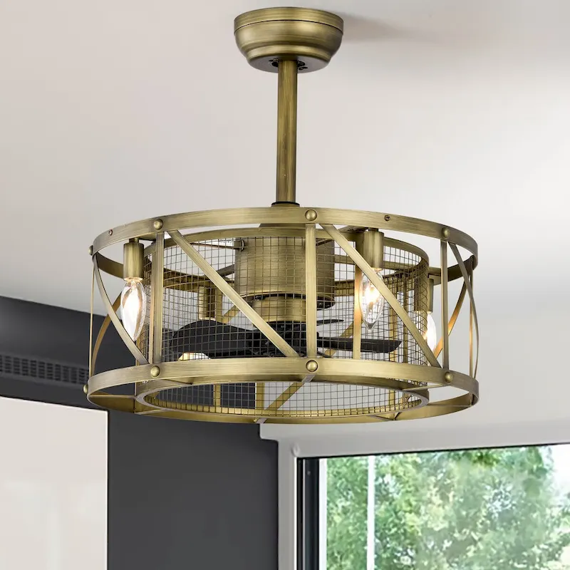 Antique Brown 20-inch Small-Sized Ceiling Fan with Light Kit, 5 ABS blades Quiet Motor w Remote Control for Bedroom