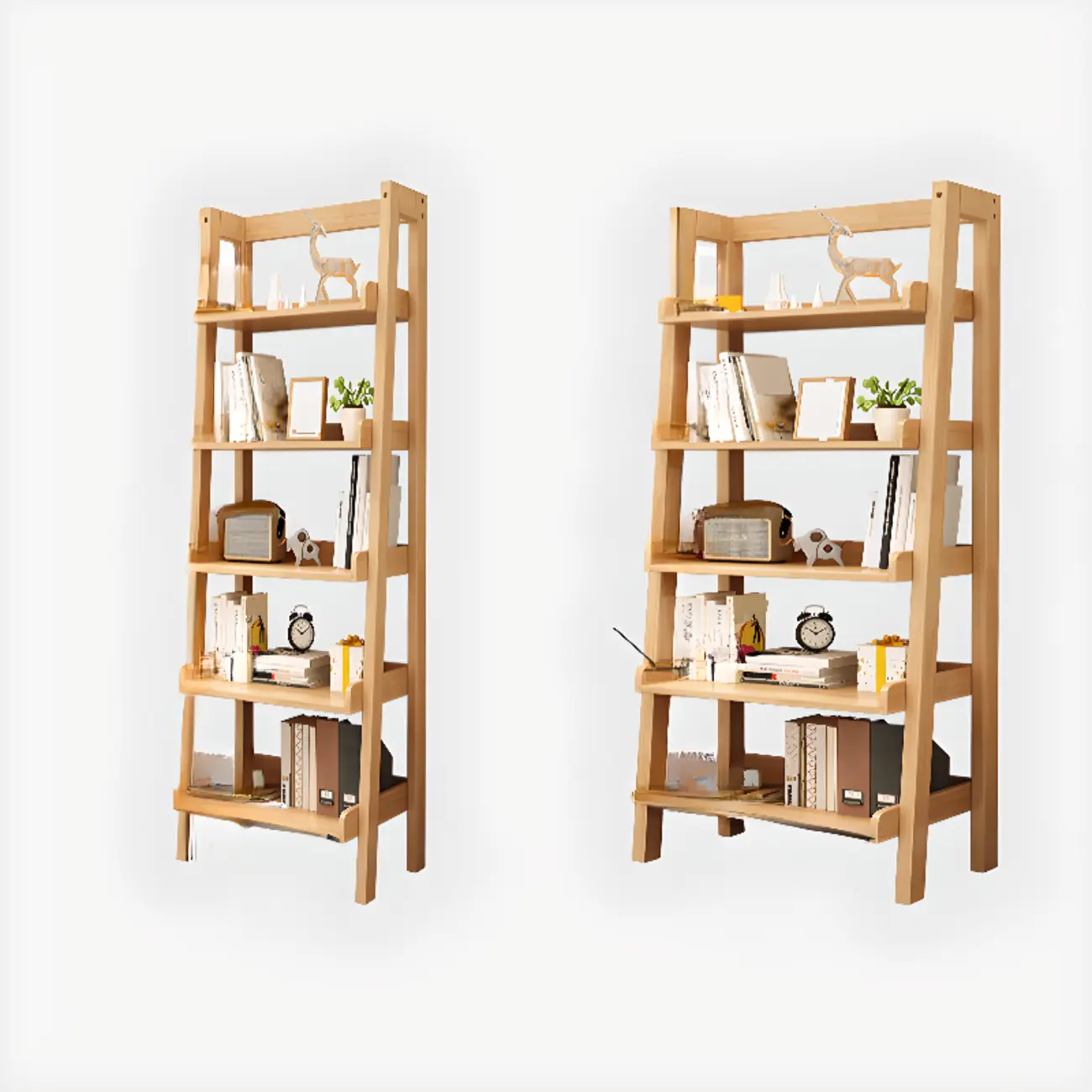 Scandinavian Rectangle Wood 5-Tier Ladder Bookcase