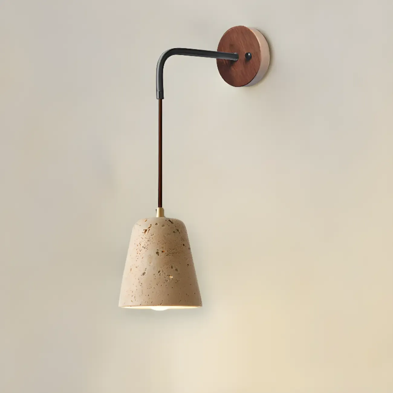 Rustic Brown Wall Sconce with Beige Sintered Stone Shade