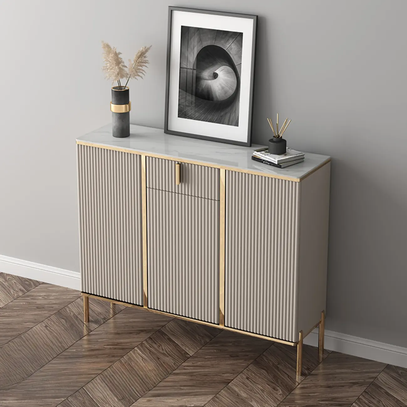 Glam Light Coffee Wood Entryway Shoe Cabinet