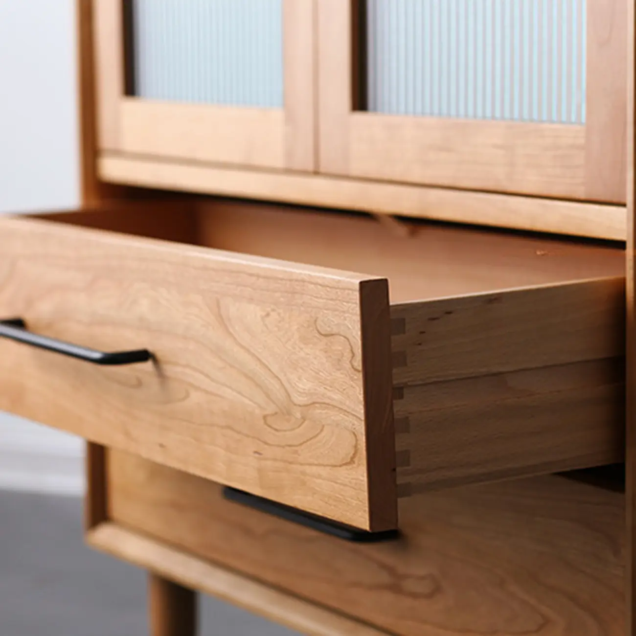 Narrow Modern Natural Wood 2-Drawer Bookcase