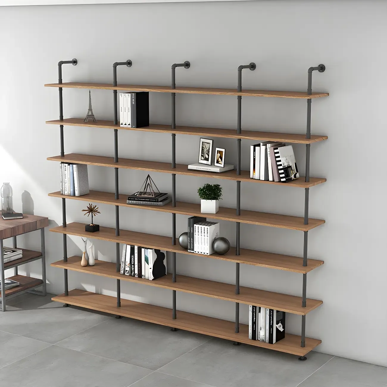 Industrial Black Wood Wall-Mounted Bookcase