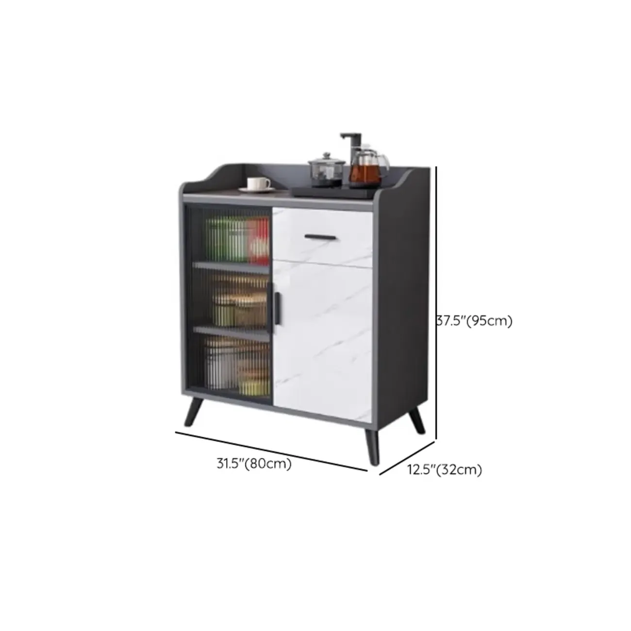 Modish Multi-Compartment Stone-Top Wood Buffet Cabinet