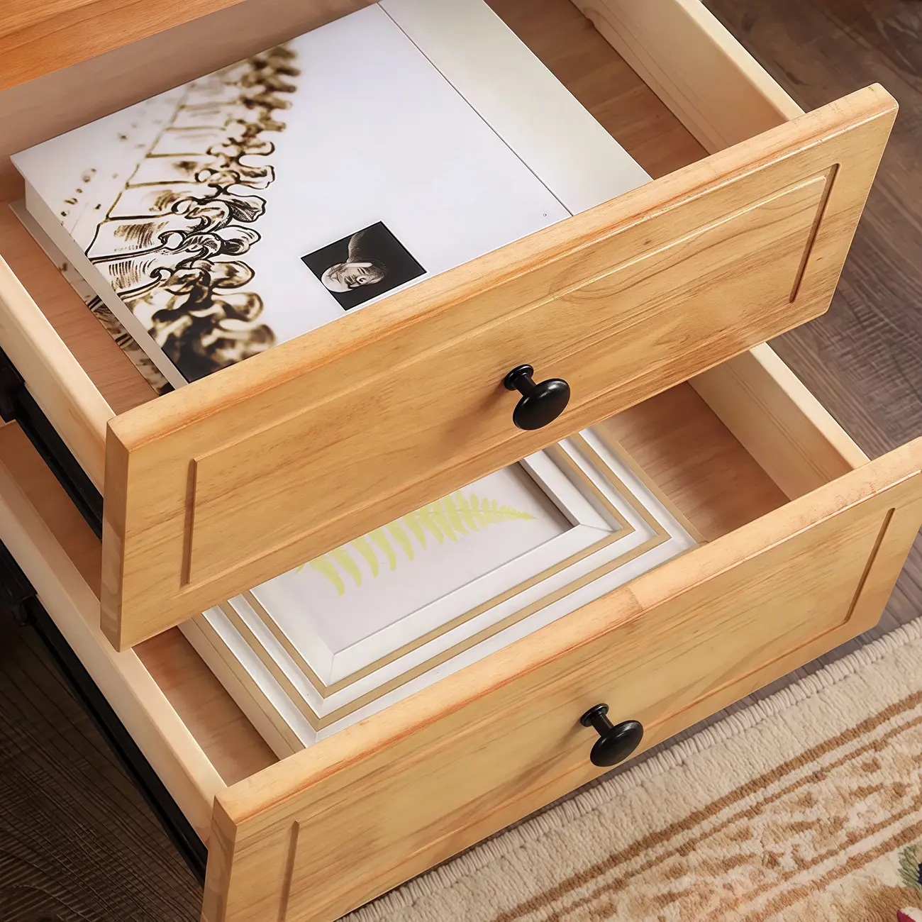 Antique 2 Tiers Drawer Wooden Grey Nightstand