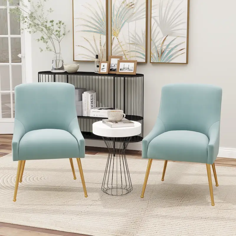 SEYNAR Velvet Upholstered Dining Chair Set of 2, Modern Glam Armless Side Chair