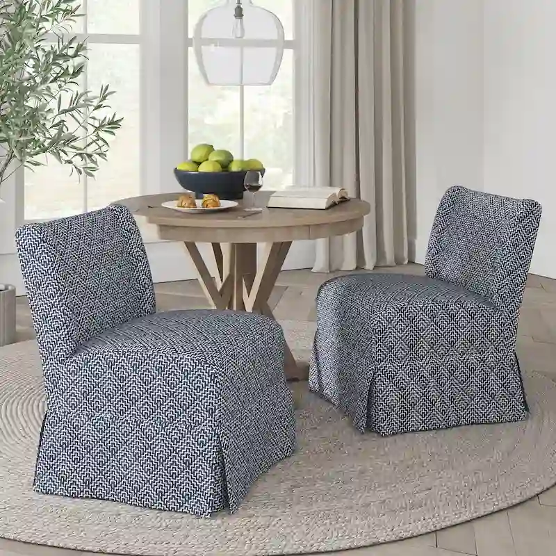 Falk Transitional Upholstered Slipper Chair with Slipcover and Solid Wood Legs Set of 2 by HULALA HOME