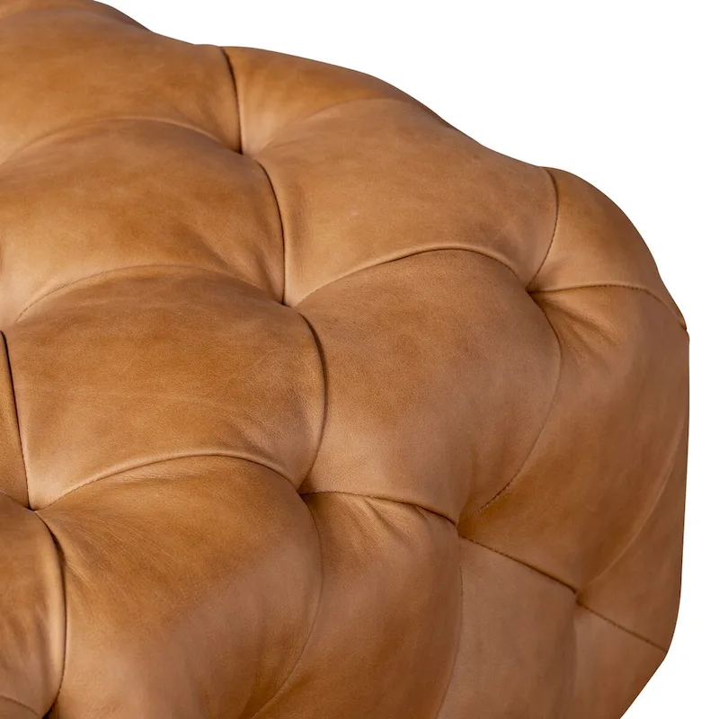 Poly & Bark Turin Ottoman in Cognac Tan with Wood Legs - Full Grain Genuine Italian Leather