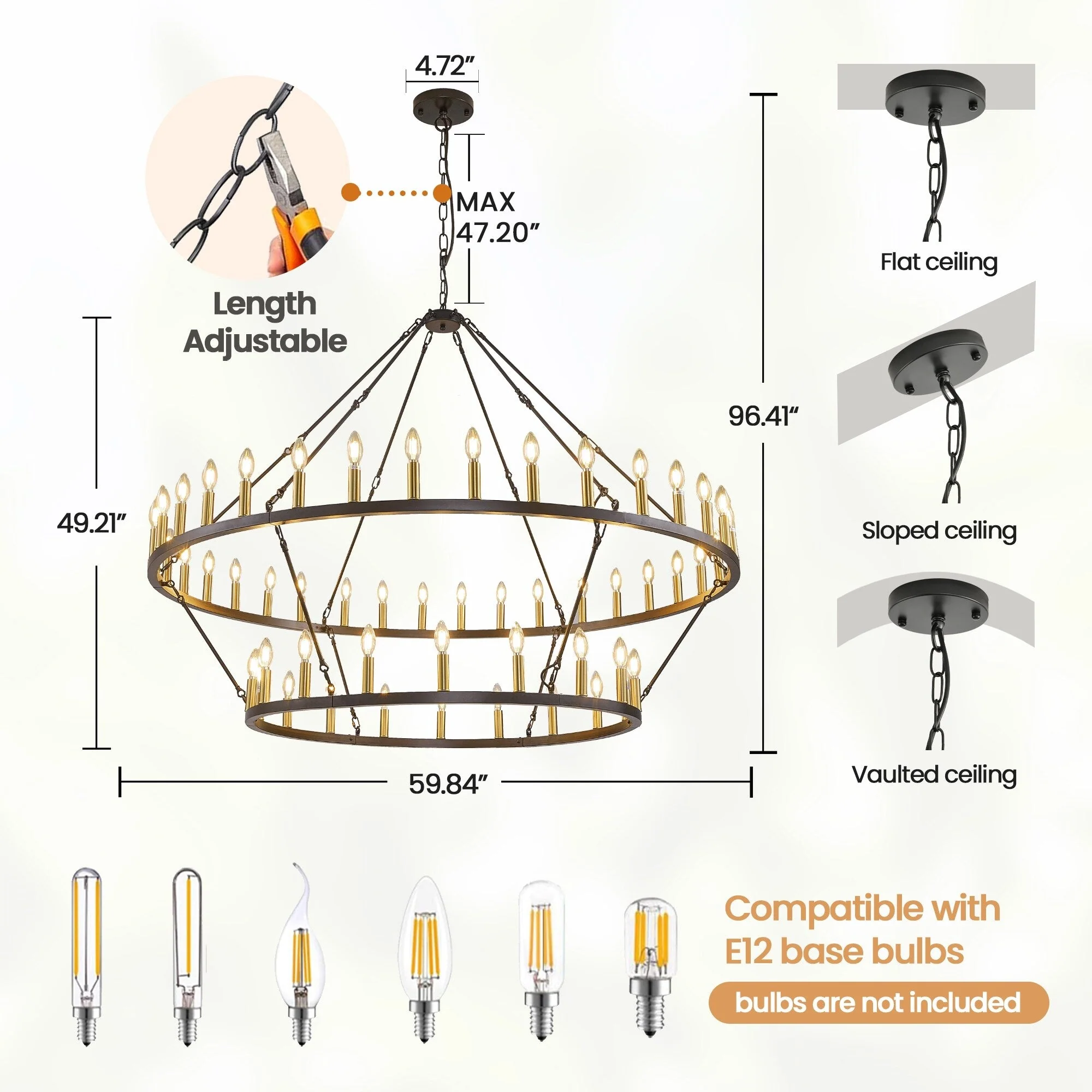 Modern Farmhouse Chandelier 2 Tier Round Wagon Wheel Chandelier Large High Ceiling Light.