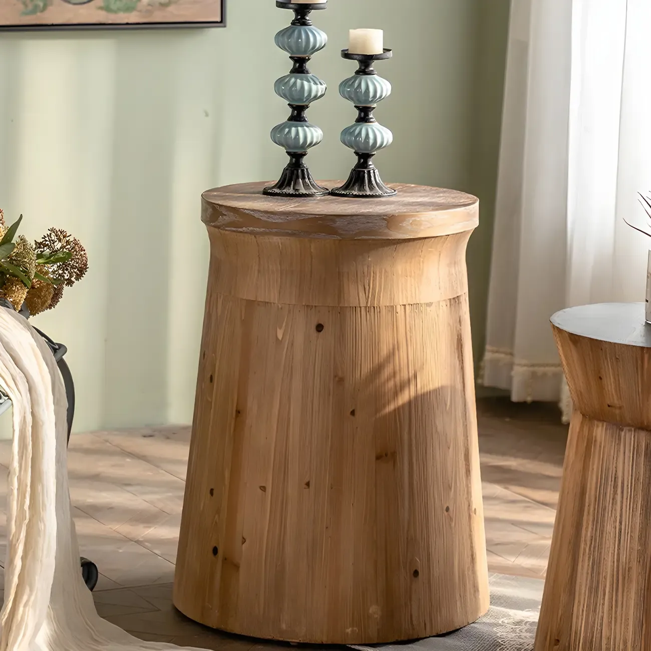 Elegant Geometric Wooden Block Accent Side Table