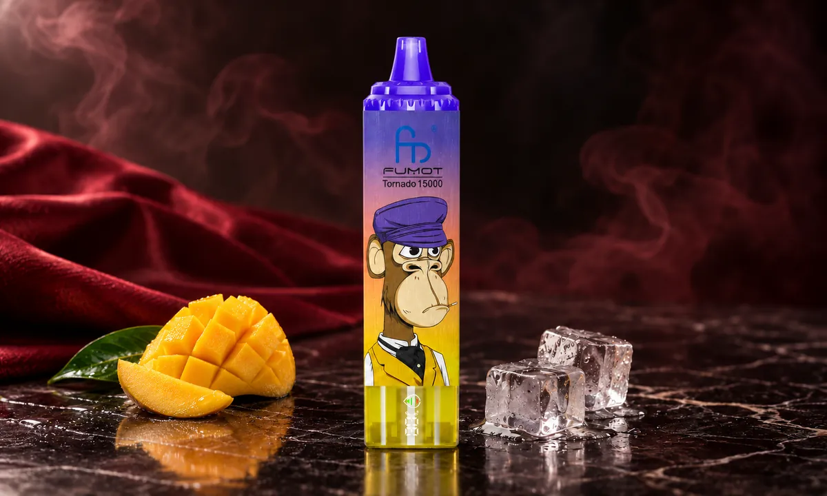 FUMOT Tornado 15000 Mango On Ice – E-Zigarette in einer atmosphärischen Produktszene