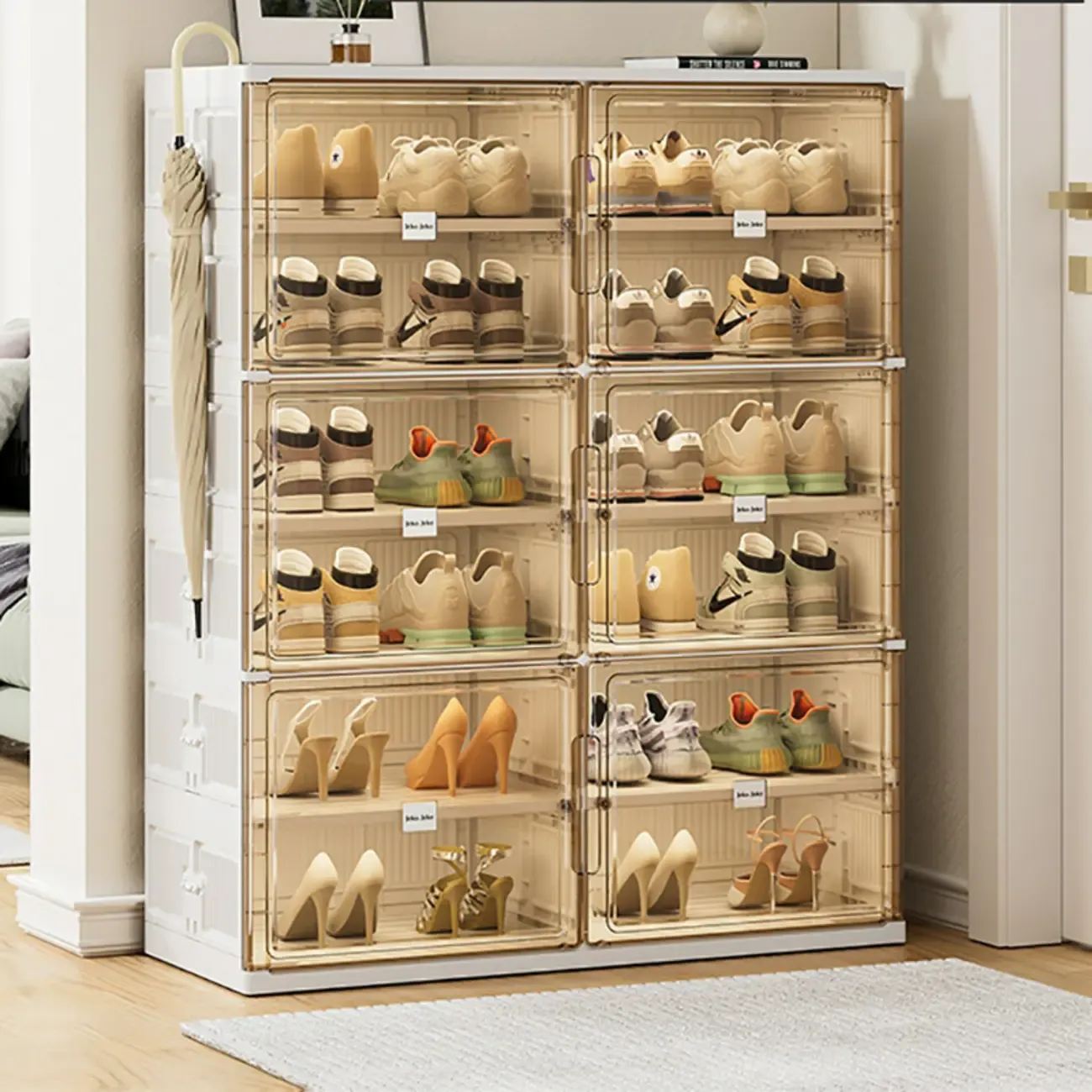 Glam White Plastic Stackable Shoe Organizer for Closet