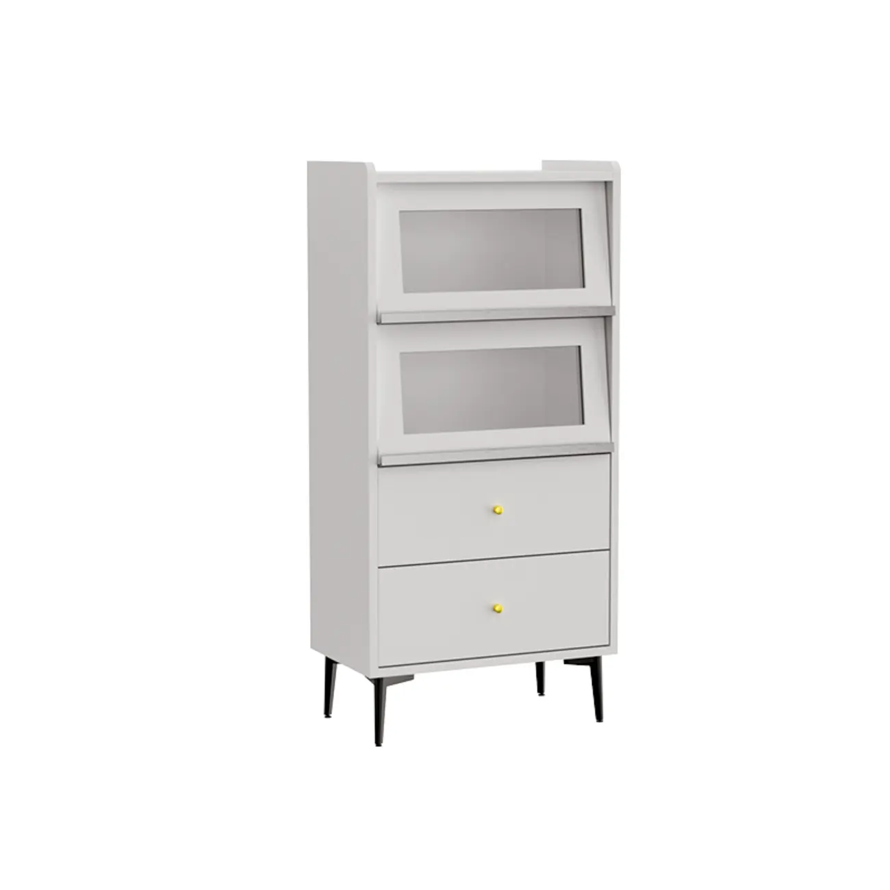 Modern Black Wood Flipped Glass Display Storage Cabinet