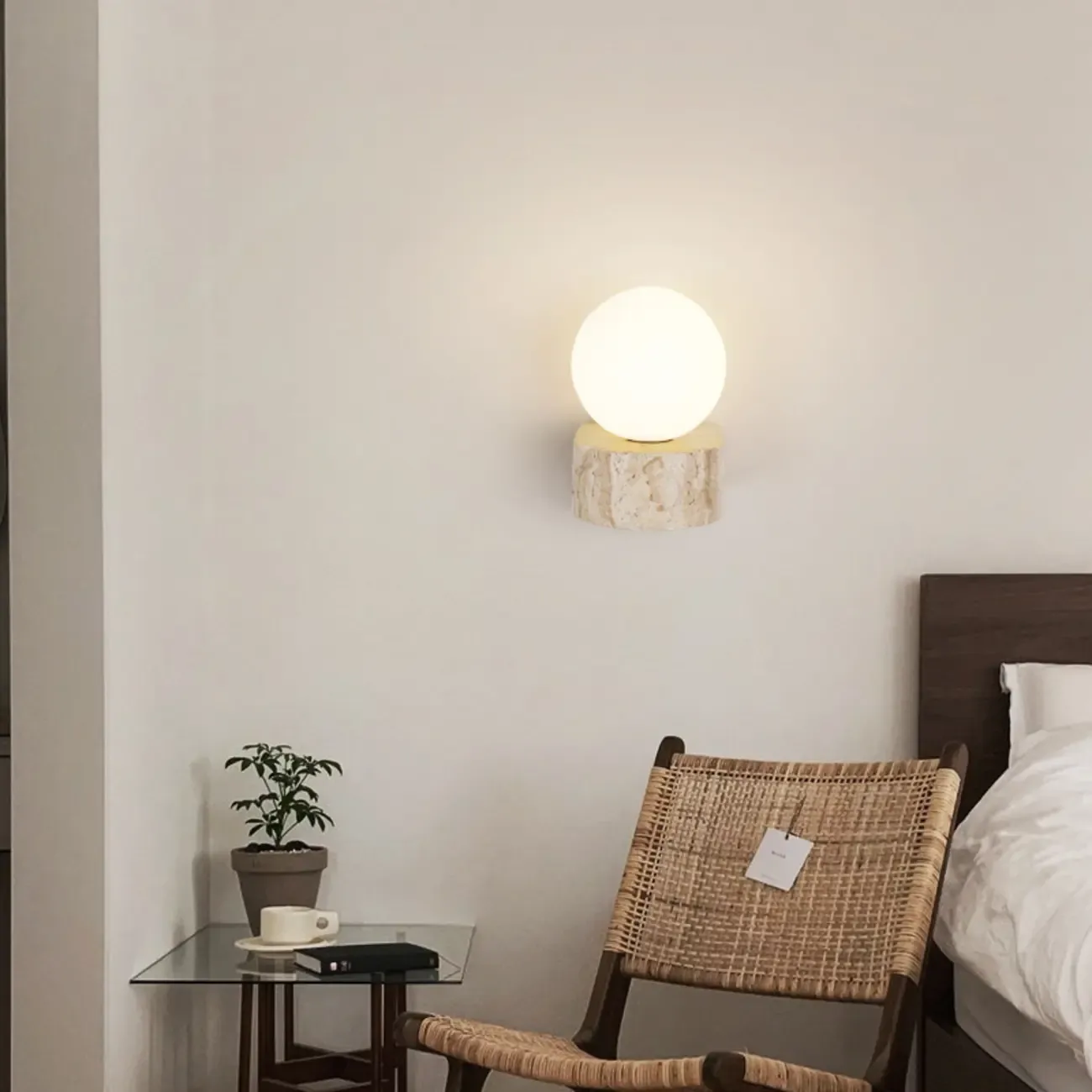 Modern Beige Stone Warm Light Wall Sconce