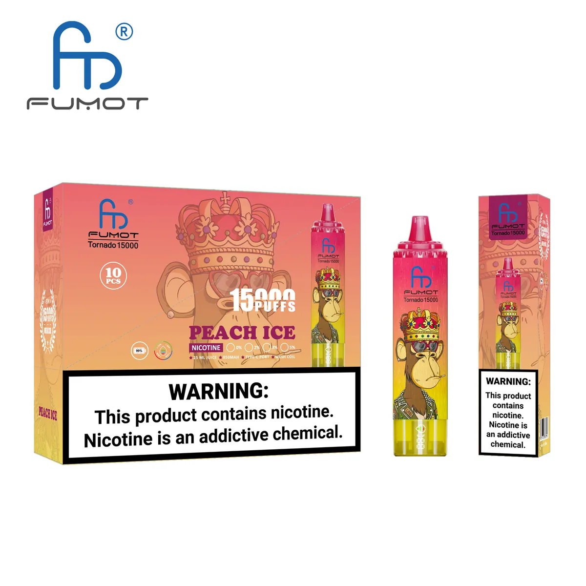 Fumot Tornado 15000 Peach Ice – 10er-Displaybox mit Einweg-Vape und Einzelpackung