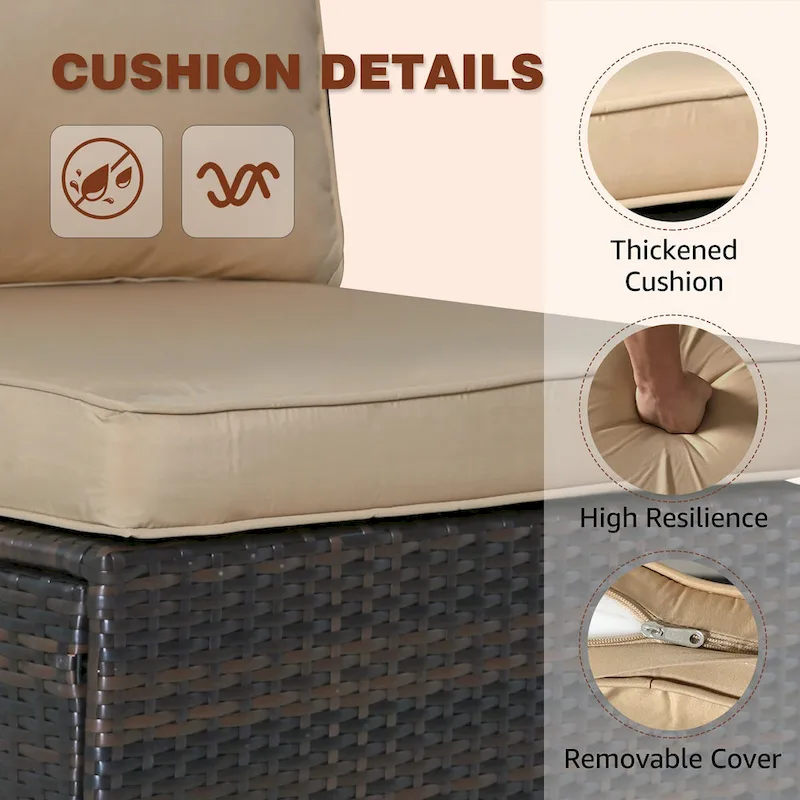 7-piece Brown Patio Wicker Sofa Furniture Set, 6 Sofas, 1 Table