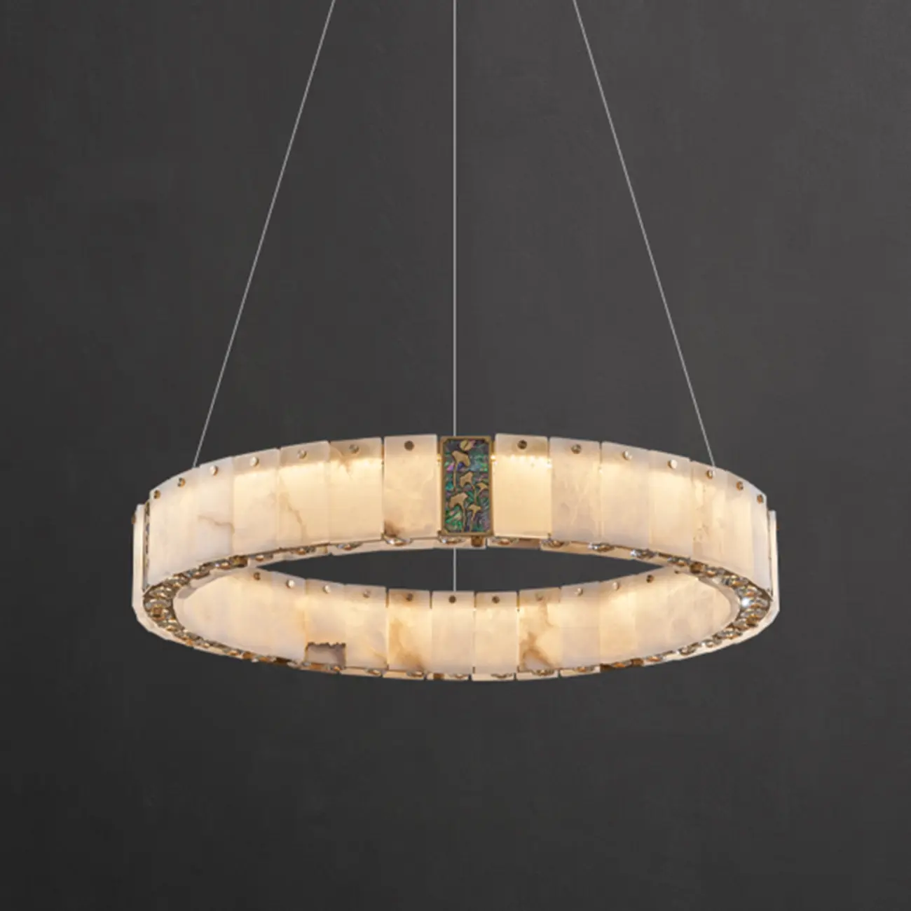 Agate Gold Circular Onyx Modern Ring Chandelier Light