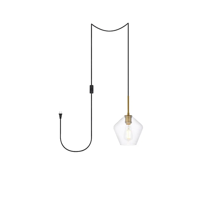 Garrett 1-Light Plug in Pendant with Clear Shade - Black - 8  Diameter