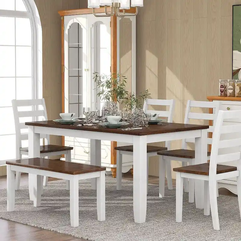 6-Piece Dining Room Table Set with 4 Chairs & a Bench