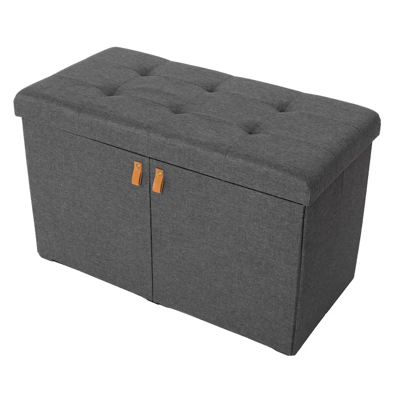 Seville Classics Cushioned Ottoman Shoe Storage Bench, Modern Gray