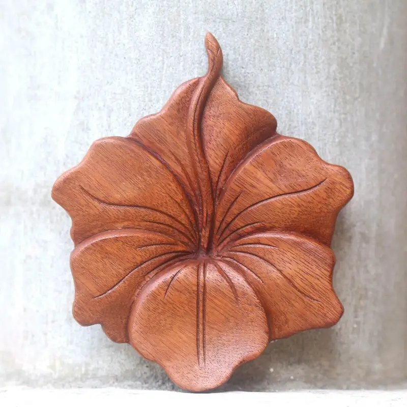 Wood Relief Panel, 'Single Hibiscus' (Indonesia) - 6.75  H x 5.75  W x 1  D