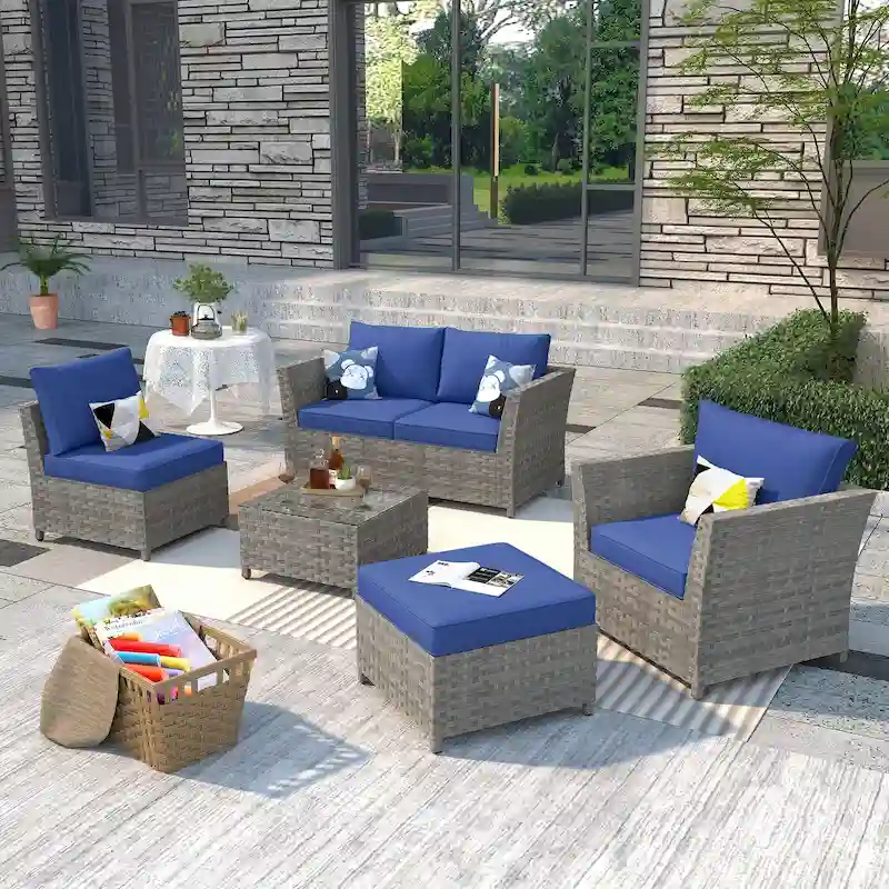 XIZZI 6-piece Patio Wicker Furniture Set with Coffee Table