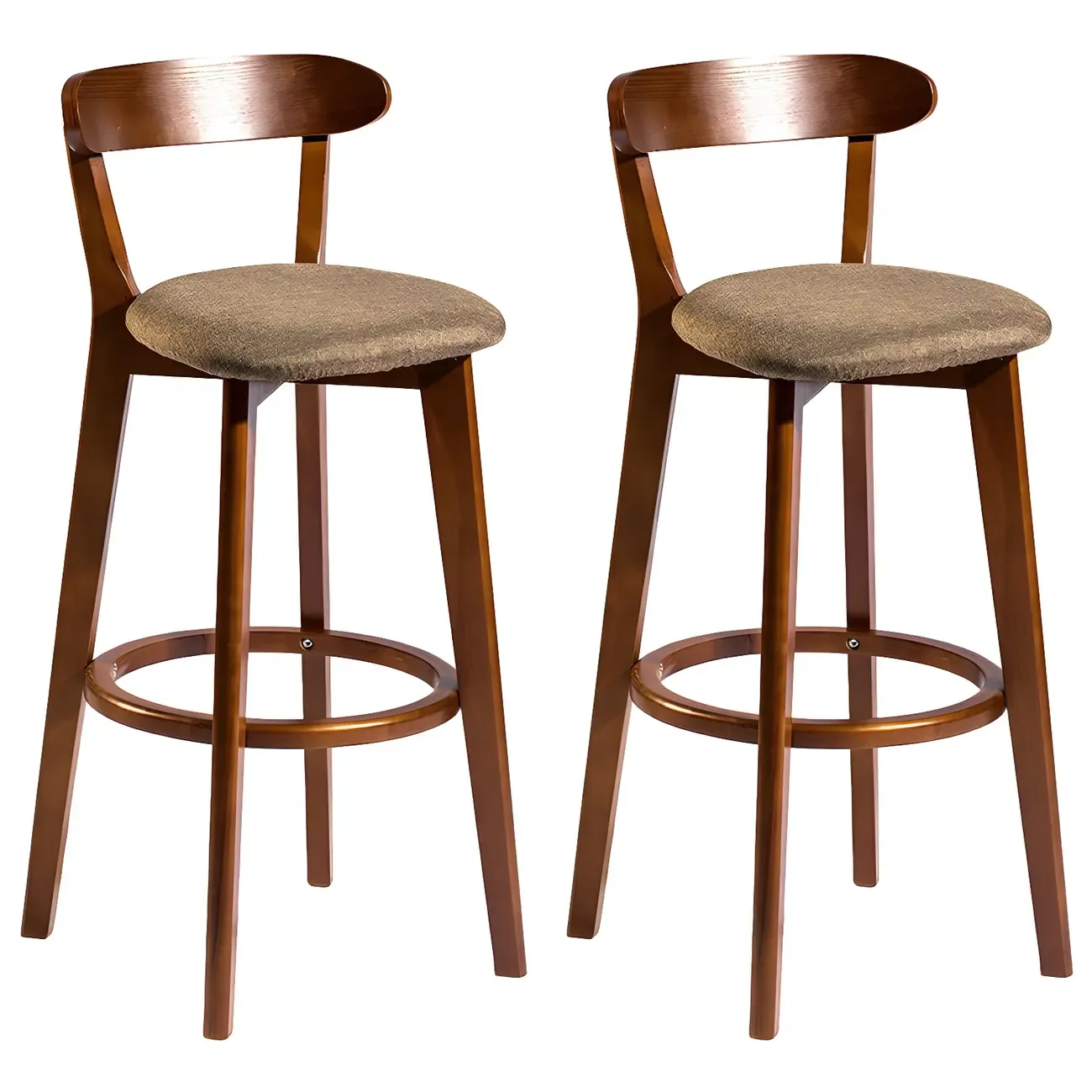 Wooden Upholstered Low Back Bar Height Stools Set of 2