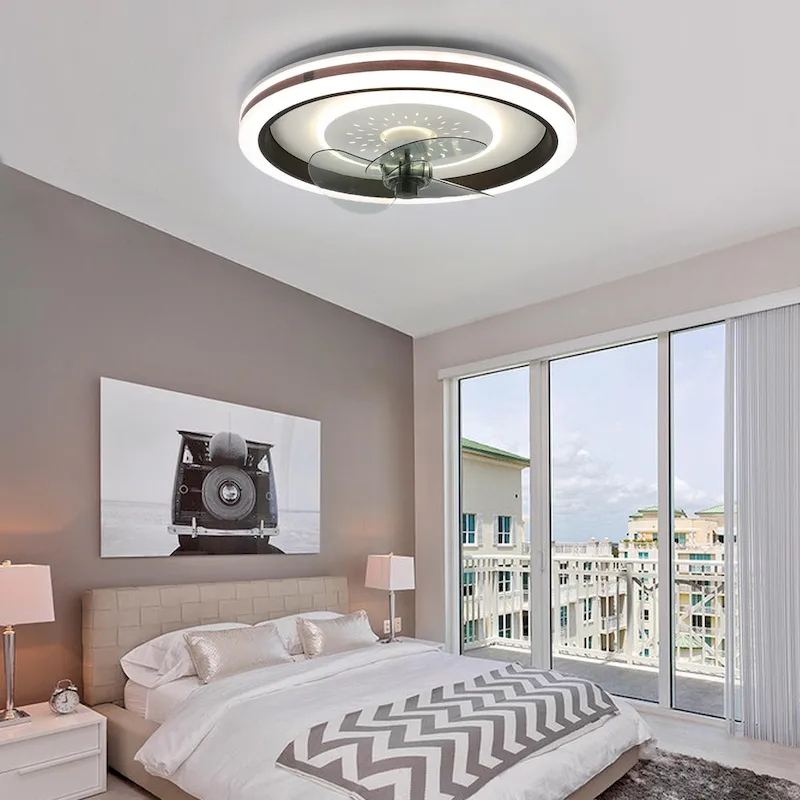 Cusp Barn 19-inch Modern Low Profile Smart Ceiling Fan with Lights and APP Remote Control Flush Mount Dimmable LED Ceiling Light