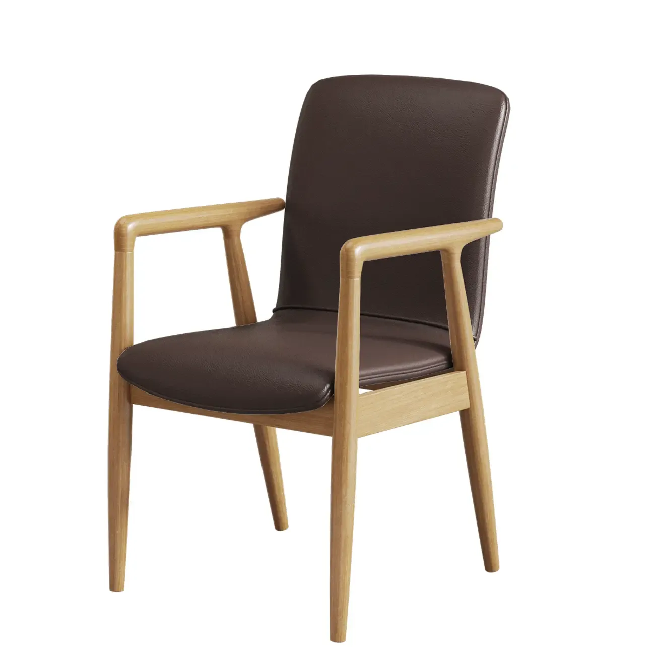 Modern Wood Faux Leather Upholstered Dining Armchair