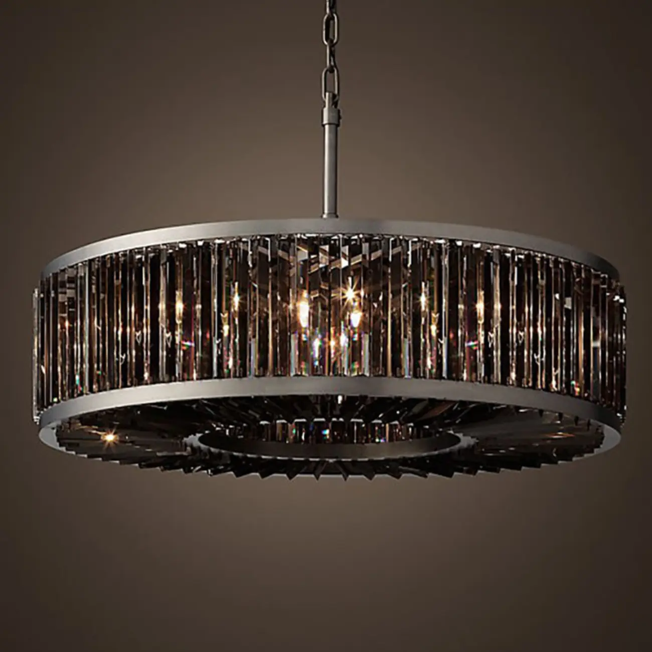 Modern Black Metal Crystal Drum Chandelier