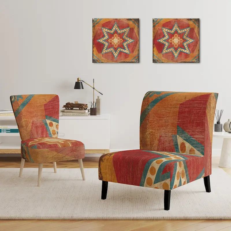 Designart Moroccan Orange Tiles Collage I Upholstered Bohemian Chic Accent Chair - Arm Chair