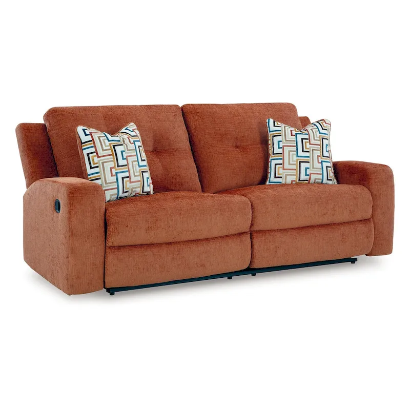 Genna Manual Recliner Sofa, Spice Orange Polyester, 2 Pillow 87 Inch