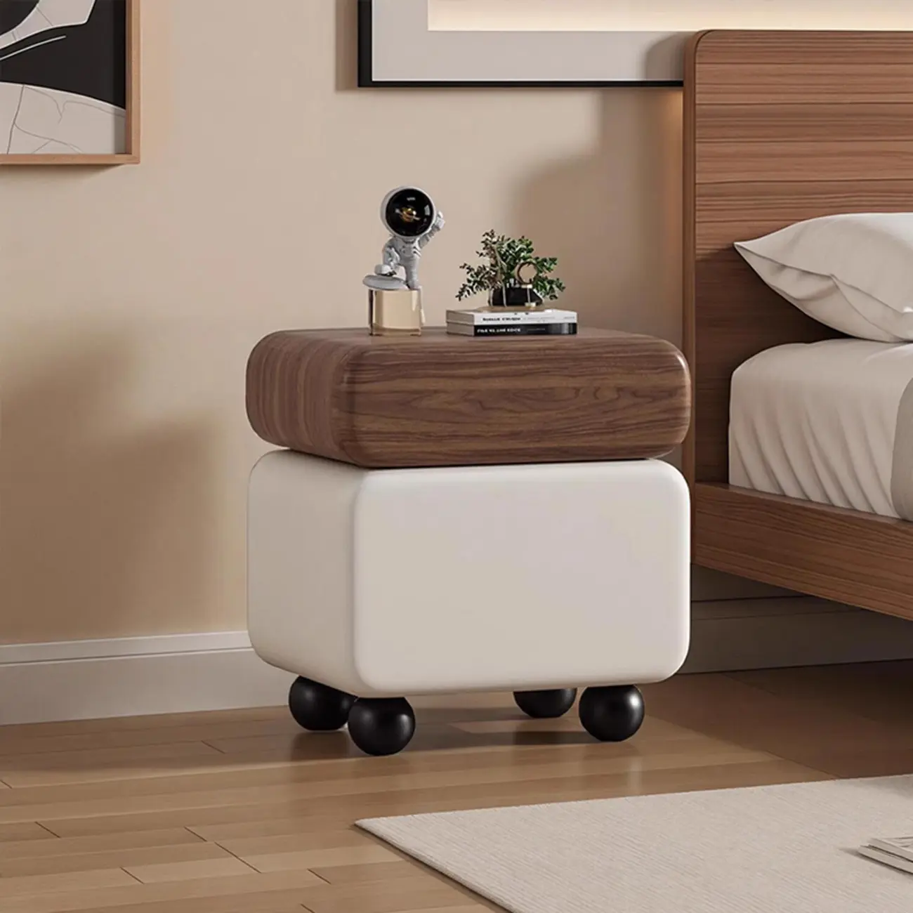 Sleek Black & White Two Drawers Bedside Nightstand