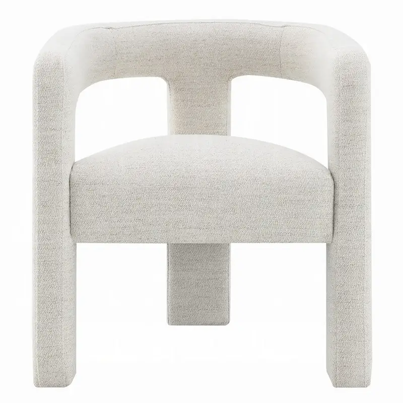 Side Dining Chair Set of 2, Textured Off White Boucle, Curved Back