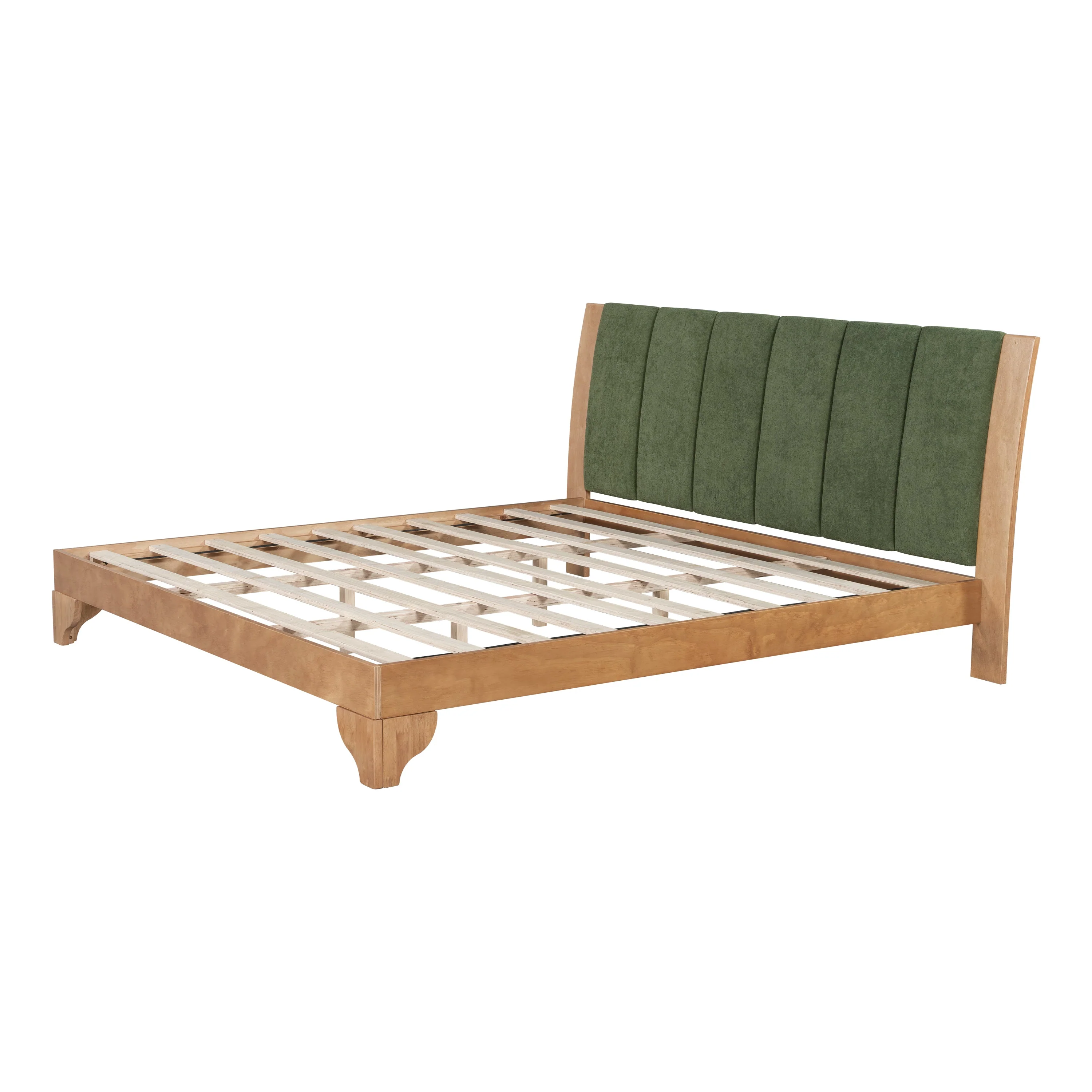 Mid Century Modern Wood and Upholstered Bedframe